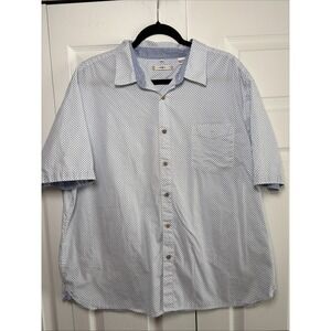 Moda Campia White Button Up Mens Size XXL White Blue Diamond Stretch Preppy